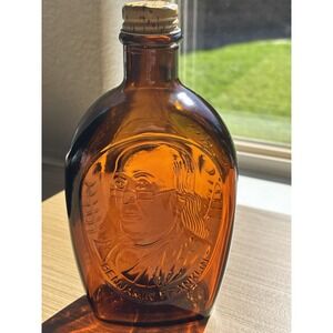 Vintage Nice Benjamin Franklin Log Cabin Syrup Bicentennial Brown Glass Bottle